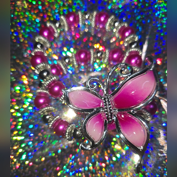 Fashion Jewelry I Butterfly Double Bracelet I Faux Pink Pearl I Expand… - Picture 2 of 6